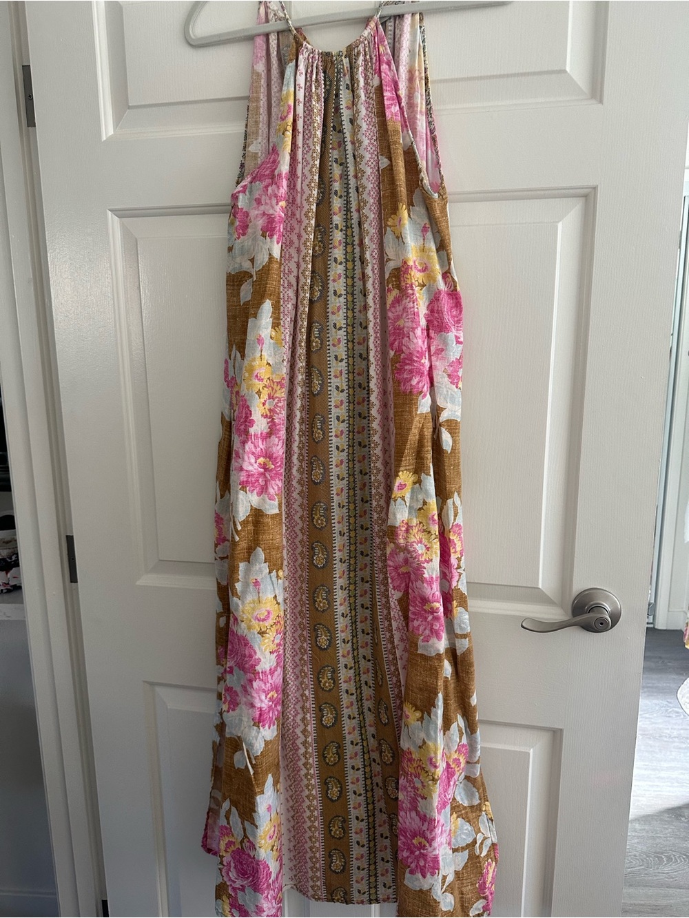 Dascoli Floral Halter Dress in Pink and Brown